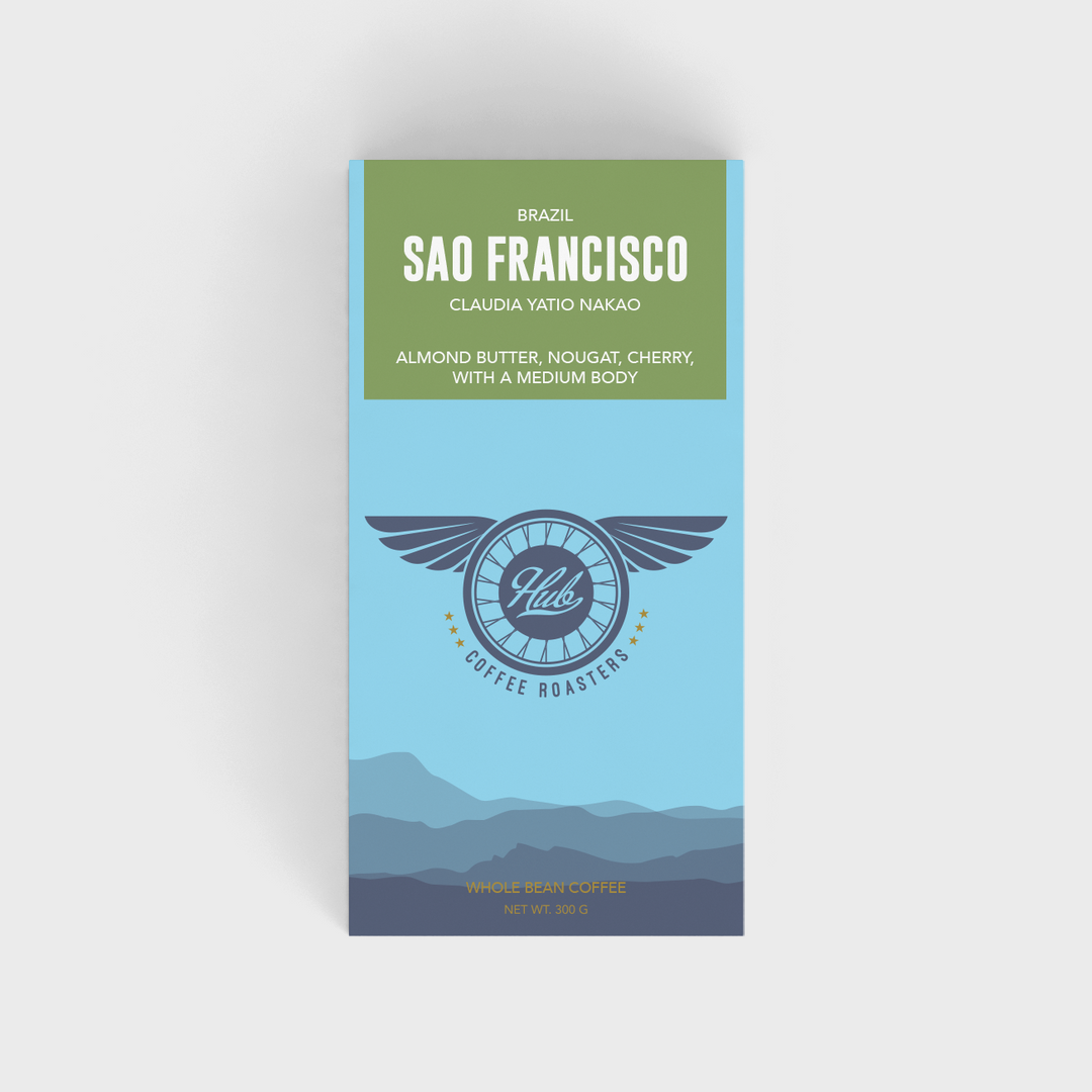 A 300g. bag of the Brazil Sao Francisco single origin, medium roast coffee. 