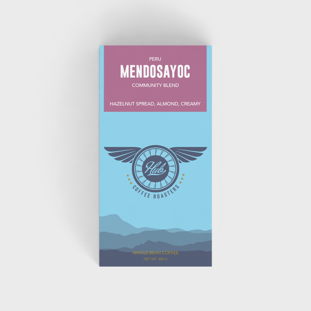 A 300g. bag of the Peru Mendosayoc medium roast coffee. 