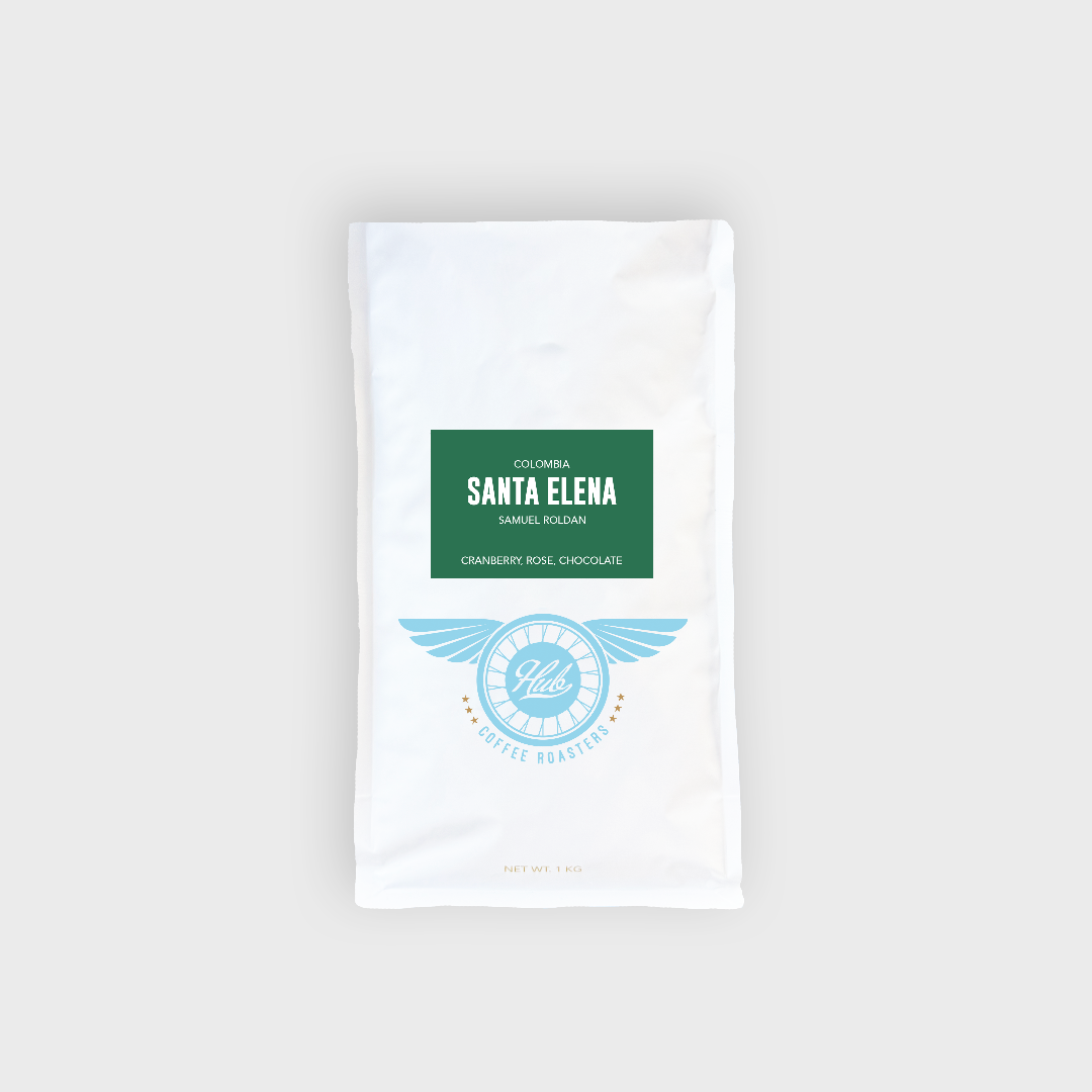 A kilo bag of Colombia Santa Elena coffee with a rating of 92.