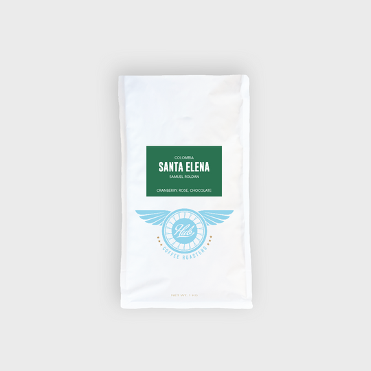 A kilo bag of Colombia Santa Elena coffee with a rating of 92.