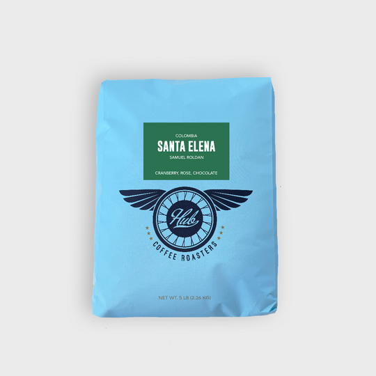 A 5lb. bag of Colombia Santa Elena coffee with a rating of 92.